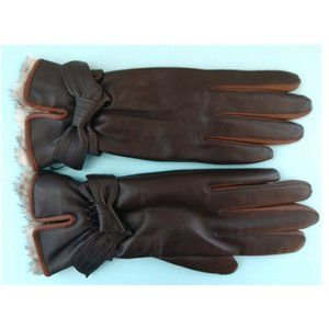 Two-tone fur-lined genuine lambskin gloves - new